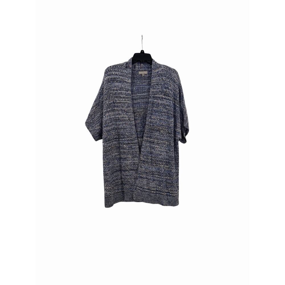 Evolution Blue Open Front Textured Short Kimono Sleeve Cardigan Size Large Boho